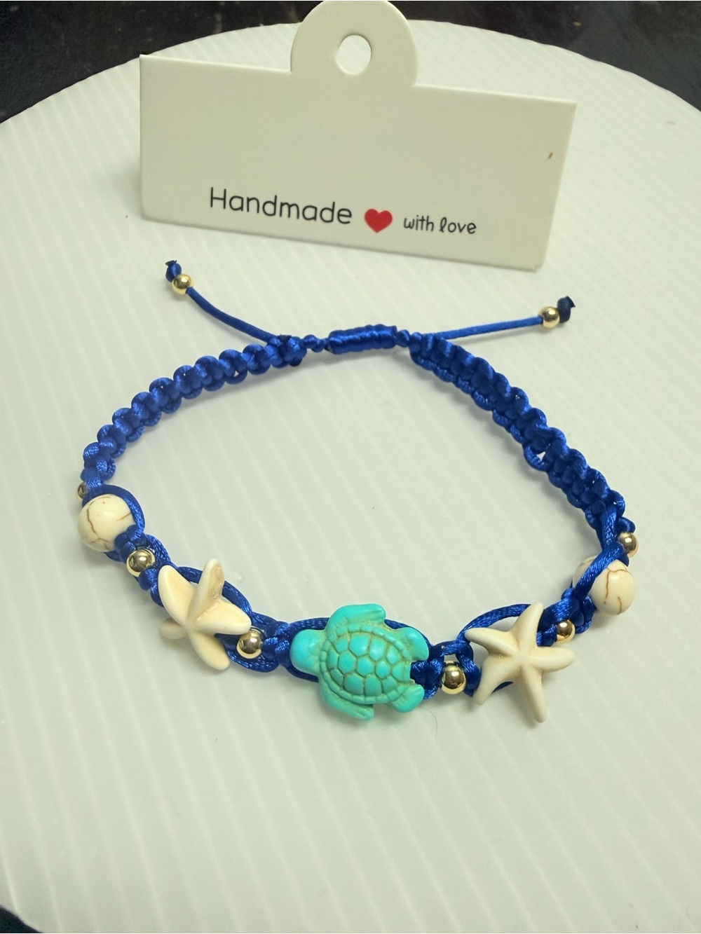 Handmade women’s  Blue Turtle & Starfish Bracelet Aquarium theme perfect gift